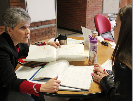 Christine Salamone tutors a student. Salamone has been tutoring at STLCC-Meramec for 3.5 years. She has tutored approximately 105 students during that time. | PHOTO BY: DALILA KAHVEDZIC