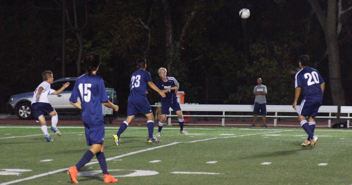 The STLCC men’s soccer players (blue) attack the ball, which is up for grabs, during the game on Saturday, Sept. 20. Sophomore forward, Edin Mehmedovic scored the only goal for the Archers at the 21:37 mark of the second period, evening the score at 1, after Missouri Baptist took the lead in the opening period. The game was the Archers’ second tie this season. PHOTO | ALEX WHITE
