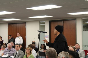 Meramec student Xavier Phillips addresses the STLCC board of trustees during the Jan. 18 meeting. PHOTO: NOAH SLINEY