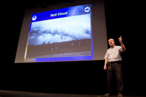 Meteorologist Jim Kramper trains attendees to spot dangerous inclement weather at the Sky Club severe weather seminar on Feb. 27. Kramper will give the presentation twice more before retiring at the end of March. Photos by Will Murry